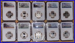 2011, 10 Coin Set Silver/Clad Washington Quarter America the Beautiful NGC PF70