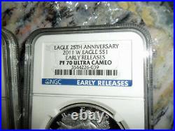 2011 3 Coin Set MS 70 NGC American Silver Eagle Early Releases 25 Anniversary