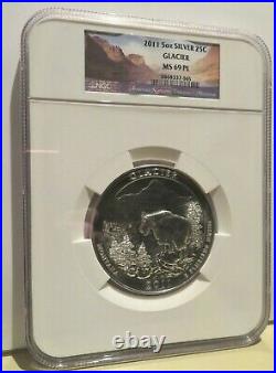2011 5 Oz Silver Glacier National Park Ngc Ms 69 Pl America The Beautiful Coin