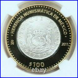 2011 Mexico Silver 100 Pesos 1732 Pillar Dollar Ngc Pl 69 Beautiful Scarce Coin
