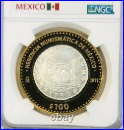 2011 Mexico Silver 100 Pesos 1732 Pillar Dollar Ngc Pl 69 Scarce Beautiful Coin