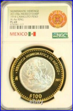 2011 Mexico Silver 100 Pesos 1914 Caballito Peso Ngc Pl 69 Beautiful Scarce Coin