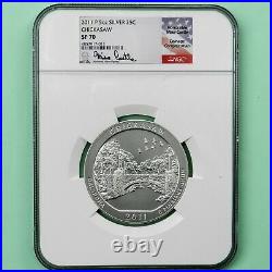 2011-P 5 oz Silver Coin, ATB, Chickasaw, NGC SP 70, Mike Castle Hand Signeed