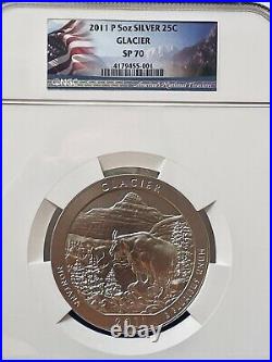 2011-P America the Beautiful 5 Oz. Silver Uncirculated Coin GLACIER SP 70