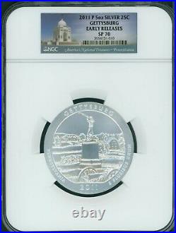 2011-P GETTYSBURG America Beautiful ATB 5 Oz SILVER NGC SP70 EARLY RELEASES ER