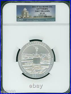 2011-P GETTYSBURG NP ATB America Beautiful 5 Oz SILVER NGC SP69 EARLY RELEASE ER