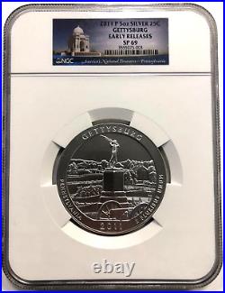 2011 P GETTYSBURG PA America Beautiful ATB 5 Oz SP69 EARLY RELEASE Graded by NGC