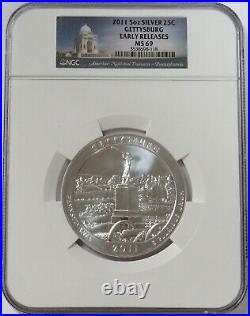 2011 Silver 5 Oz Gettysburg Pa Atb Coin Ngc Ms 69 Early Releases
