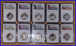 2012, 10 Coin Set Silver/Clad Washington Quarter America the Beautiful NGC PF70