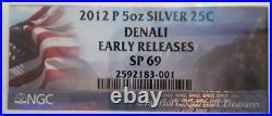 2012 P Silver 5oz Atb Denali, Alaska Ngc Sp69 Early Releases With Ogp-rare