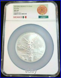 2013 Mexico Silver Libertad 5 Onza Ngc Ms 69 Scarce High Grade Beautiful Coin