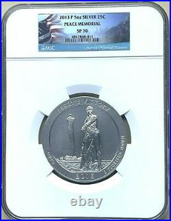 2013-P Peace Memorial ATB 5 oz Silver Coin NGC SP 70 Flag Label