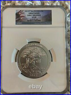 2013-p Great Basin America Beautiful Atb 5 Oz. Silver Ngc Sp69 Early Releases
