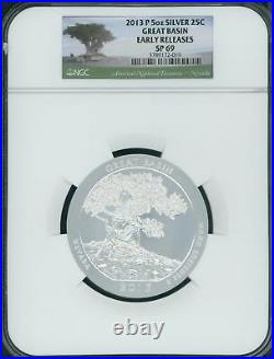 2013-p Great Basin America Beautiful Atb 5 Oz. Silver Ngc Sp69 Early Releases Er