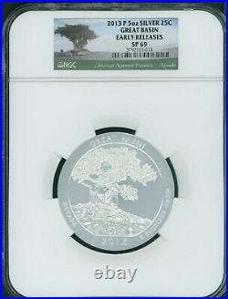 2013-p Great Basin America Beautiful Atb 5 Oz. Silver Ngc Sp69 Early Releases Er