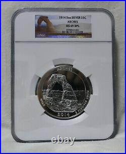 2014 5 Oz US Mint 999 Silver America Beautiful Arches 25c Coin NGC MS 69 DPL