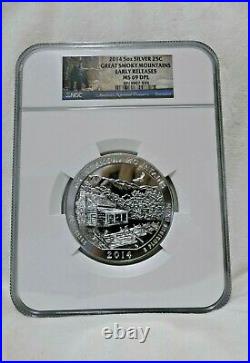 2014 5 Oz Us Mint 999 Silver Atb Great Smoky Mountains 25c Coin Ngc Ms69 Dpl Er
