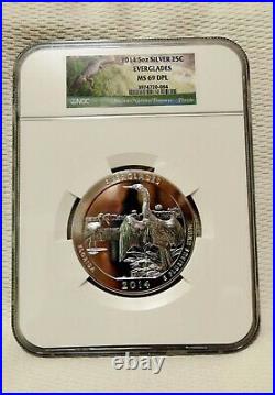 2014 EVERGLADES AMERICA THE BEAUTIFUL MS69 DEEP PROOF LIKE 5oz 999 SILVER COIN
