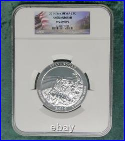 2014 NGC MS69 DPL Shenandoah 5oz. 999 Fine Silver ATB Quarter, Deep Proof Like