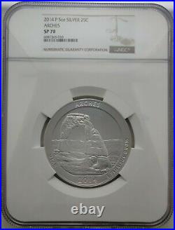 2014-P 5 oz SP70 NGC Burnished Silver ATB Arches Utah UT America Beautiful pcgs