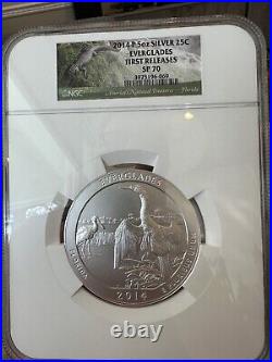 2014 P ATB 5oz Silver 25c Everglades NGC SP70 First Releases