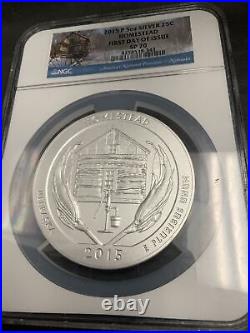 2015 Homestead 5 Oz Silver America The Beautiful SP70 NGC FDOI Quarter 25c NEB