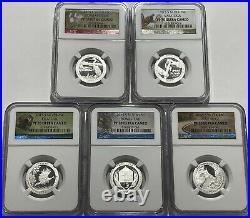 2015 S Proof Silver 5 Coin Quarter Set Ngc Pf70 Ultra Cameo National Parks