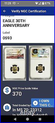 2016 Eagle G$5 Ms70 Eagle 30th Anniversary Ngc 1986-2016 Beautiful Coin #145