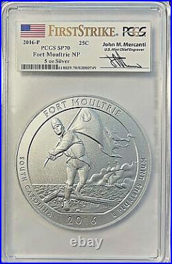 2016-P FORT MOULTRIE NP 5 Oz Silver ATB PCGS SP70 FIRST STRIKE MERCANTI