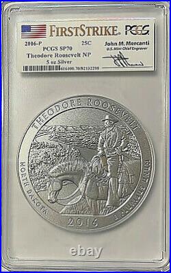 2016-P THEODORE ROOSEVELT NP 5 Oz Silver ATB PCGS SP70 FIRST STRIKE MERCANTI