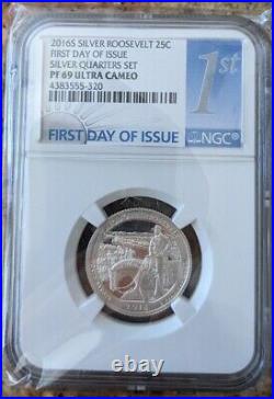 2016-S 25C SILVER Quarter set -ATB-(5 Coins) 1st Day Issue, NGC PF69 ULTRA CAM