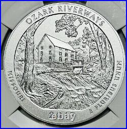 2017-p Ozark Riverways 5oz Silver Coin Ngc Sp70 Atb 25c First Releases (pop-67)