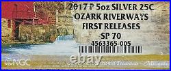 2017-p Ozark Riverways 5oz Silver Coin Ngc Sp70 Atb 25c First Releases (pop-67)