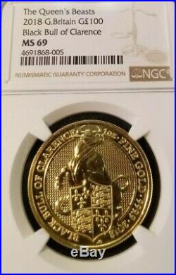 2018 Great Britain Gold 100 Pounds Black Bull Of Clarence Ngc Ms 69 Beautiful