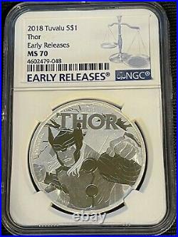 2018 NGC MS70 1 one Ounce Silver Dollar Tuvalu Thor Early Releases Rare-Beauty