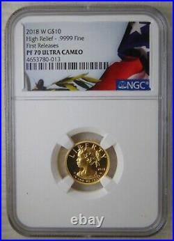 2018 W Liberty High Relief $10 Gold Coin, NGC PF 70 ULTRA CAMEO Beautiful