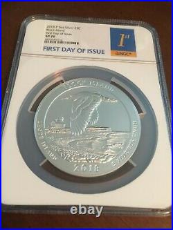 2018 p 5 oz silver Block Island First day of Issue NGC SP70