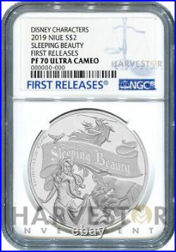 2019 DISNEY SLEEPING BEAUTY 1 OZ. SILVER COIN NGC PF70 FIRST RELEASES WithOGP