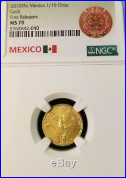 2019 Mexico Gold Libertad 1/10 Onza Ngc Ms 70 First Releases Perfect Beauty