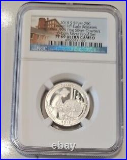 2019 S PF 69 FIRST 99.9% SILVER QUARTERS 5 Coin NGC ULTRA CAMEO SET & COA