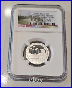 2019 S PF 69 FIRST 99.9% SILVER QUARTERS 5 Coin NGC ULTRA CAMEO SET & COA