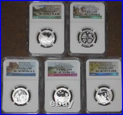 2019 S Proof ATB Silver Quarter Set NGC Grade PF 70 UCAM. 999 fine PR lot 5 coin