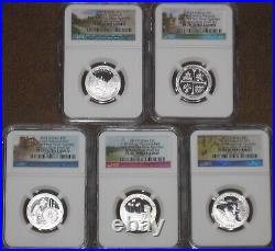 2019 S Proof ATB Silver Quarter Set NGC Grade PF 70 UCAM. 999 fine PR lot 5 coin
