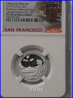 2019 S Proof Silver 5 Coin Quarter Dollar Ngc Pf70 Fdi From Limited Edition Set