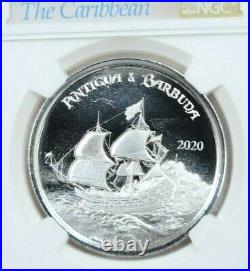 2020 East Caribbean States Silver 2 Dollars Antigua & Barbuda Ngc Ms 70 Beauty