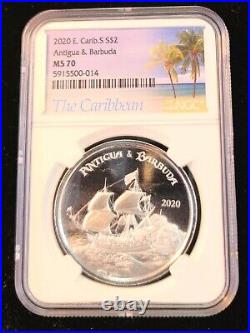 2020 East Caribbean States Silver 2 Dollars Antigua & Barbuda Ngc Ms 70 Beauty