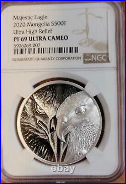 2020 Mongolia 500 Togrog Majestic Eagle 1oz Silver Proof Coin NGC PF69 beautiful