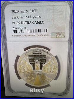 2020 NGC PF69 France 2020 Les Champs-Elysees Silver Coin 10 Euro. Beautiful