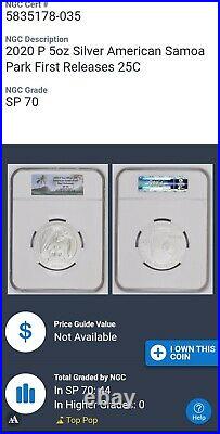 2020-P American Samoa Park 5 oz Silver ATB NGC SP70 First Releases TOP POP