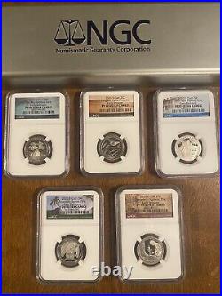 2020-S CLAD NATIONAL PARK 5 Coin QUARTER SET NGC PF70UC WithFamous Bat Coin